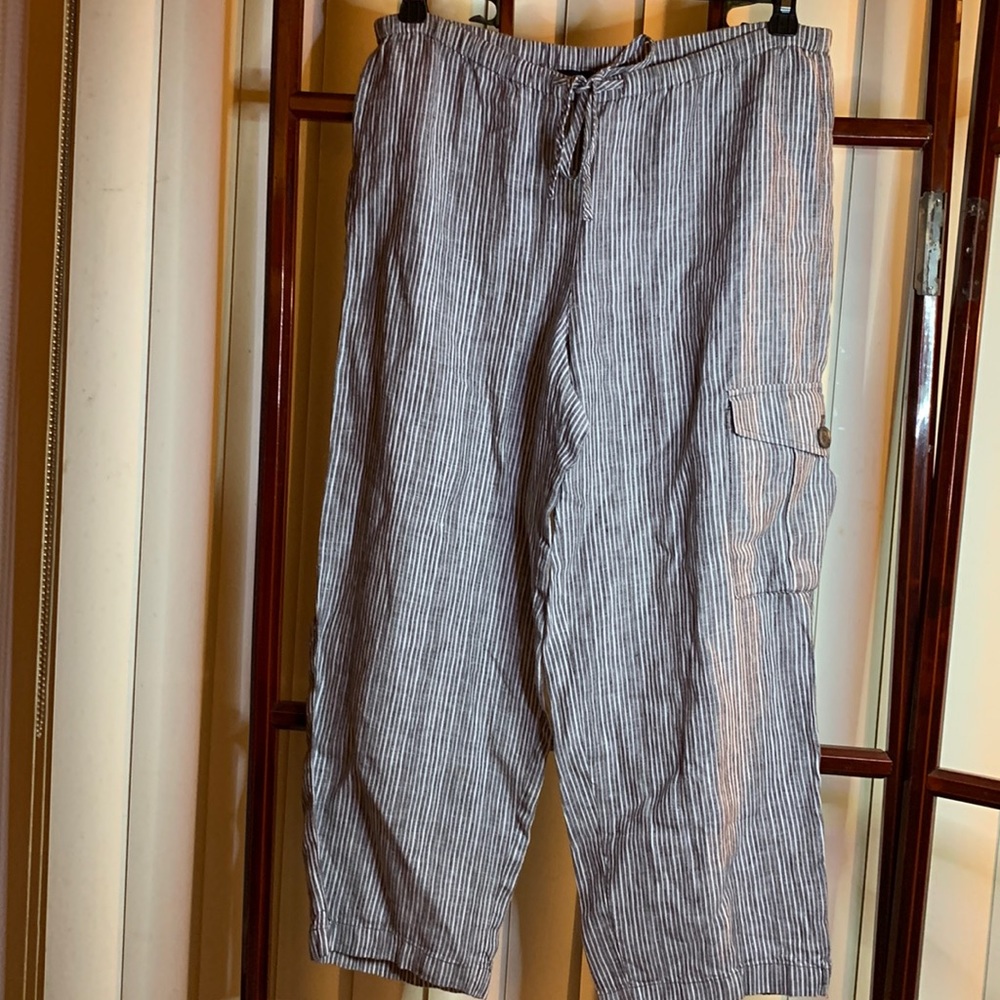 JONES NEW YORK Pants Cargo Linen Brown White Stripes Size 4